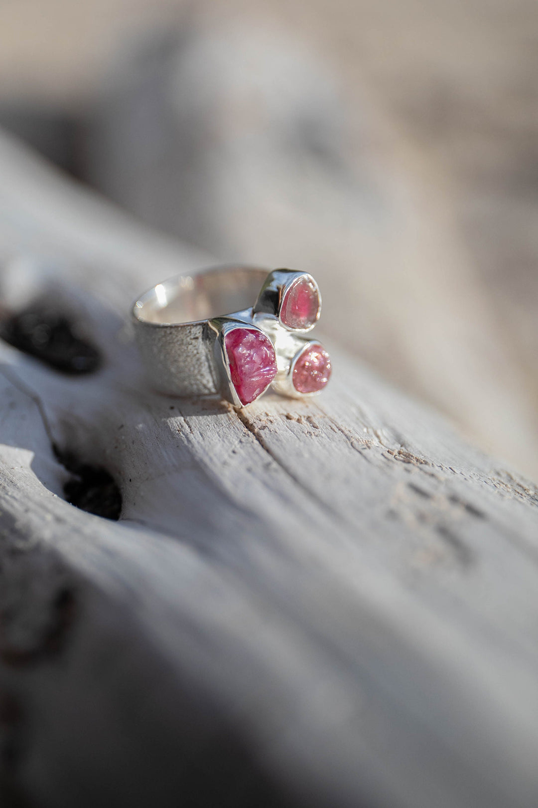 Multi Raw Ruby and Pink Tourmaline Ring set in Sterling Silver- Size 7.5 US