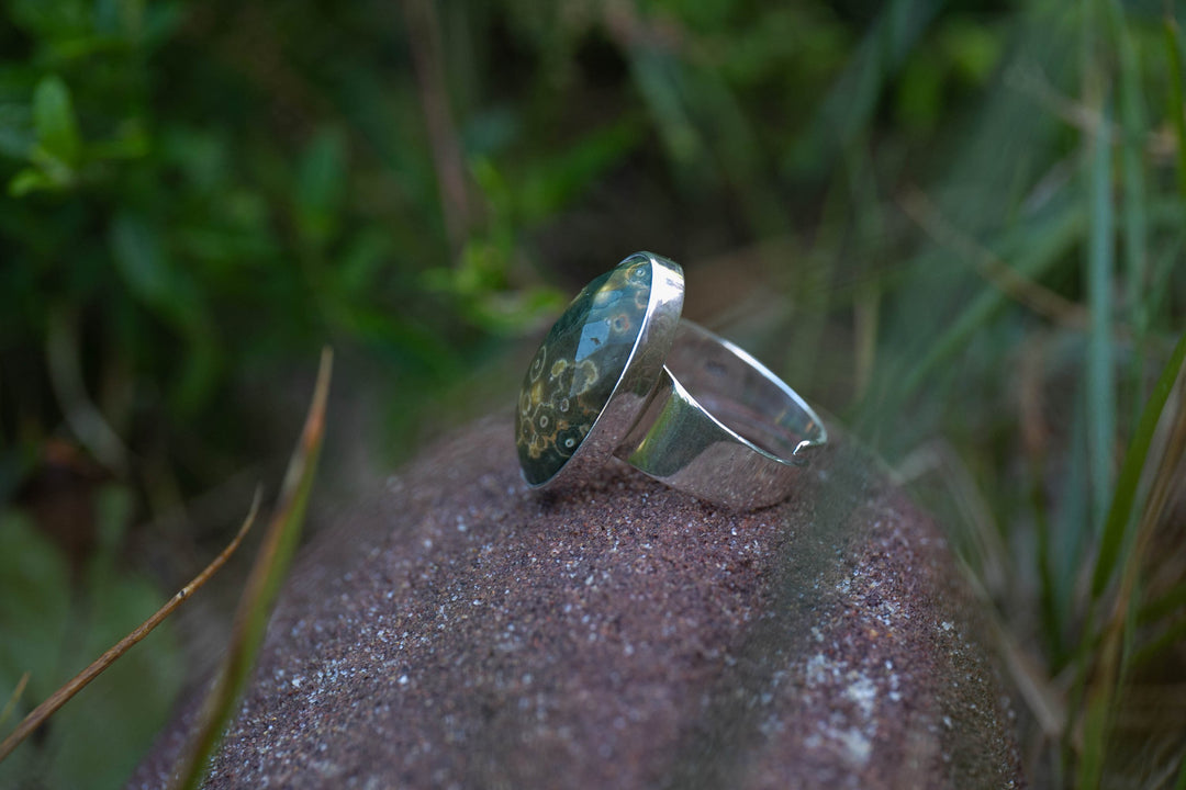 Faceted Ocean Jasper Ring in Sterling Silver with Adjustable Band