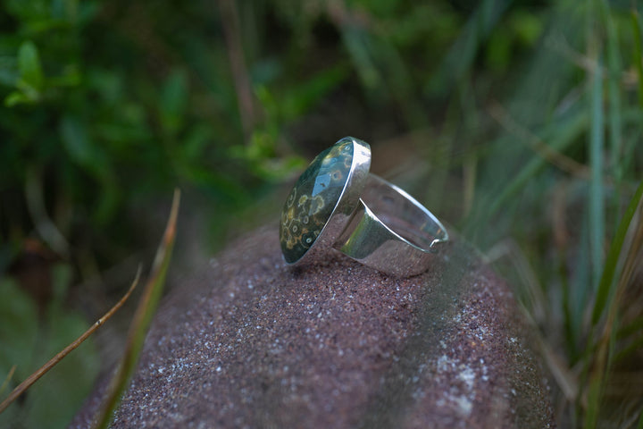 Faceted Ocean Jasper Ring in Sterling Silver with Adjustable Band