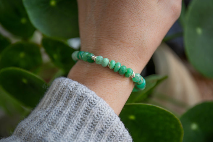 Chrysoprase Beaded Bracelet with Thai Hill Tribe Silver Beads