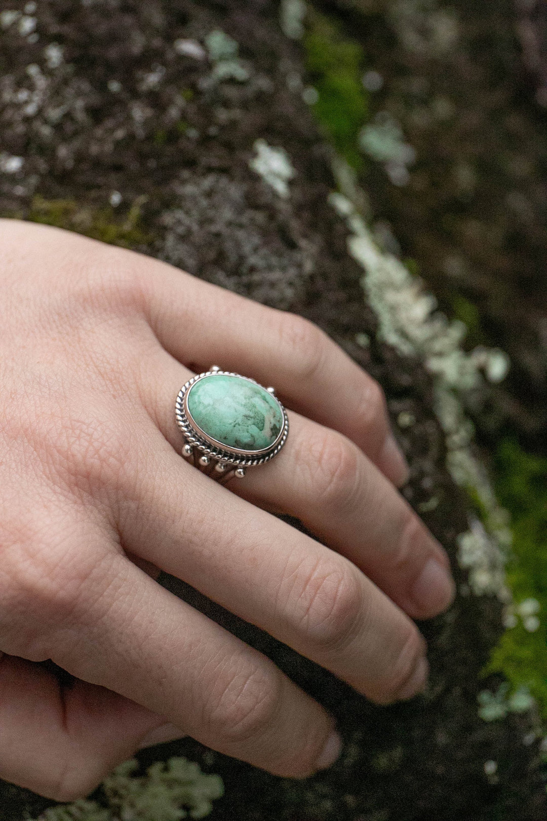 Variscite Ring in Tribal Sterling Silver Setting - Size 6.5 US
