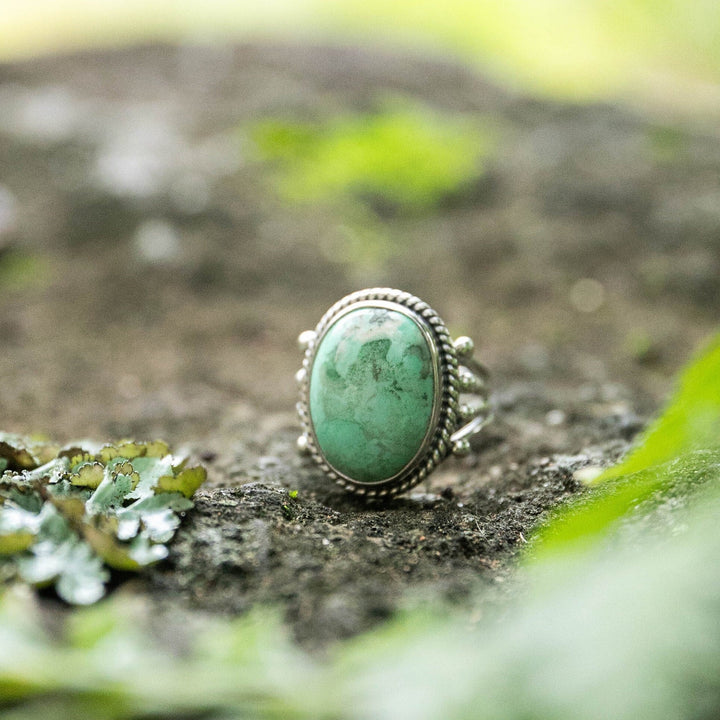 Variscite Ring in Tribal Sterling Silver Setting - Size 6.5 US